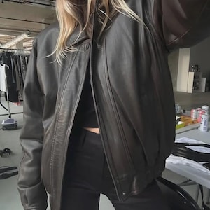 Vintage 80s baggy style brown Real leather Jacket