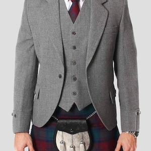 Men&#39;s Grey Unique Argyle Scottish Jacket Classic Wool Vintage Wool Coat Highland-Inspired Outerwear Stylish Grey Argyle Pattern 32 to 54