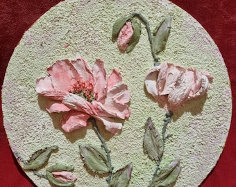 Handmade 3D Flower Sculpture Painting: MDF Wood Wall Art
