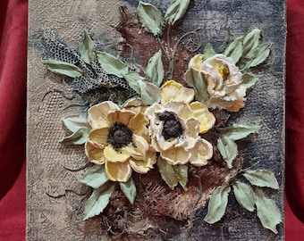オリジナルの花の彫刻の絵画 3D絵画 壁アート 花の芸術的な彫刻 花の
