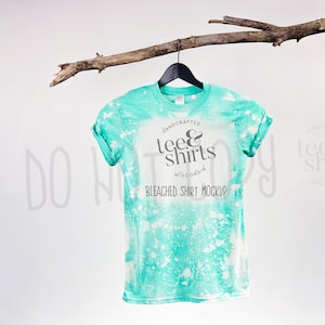 DIGITAL DOWNLOAD Gildan G640 Bleached Tshirt mockup Heather Seafoam Hanging Shirt mock up