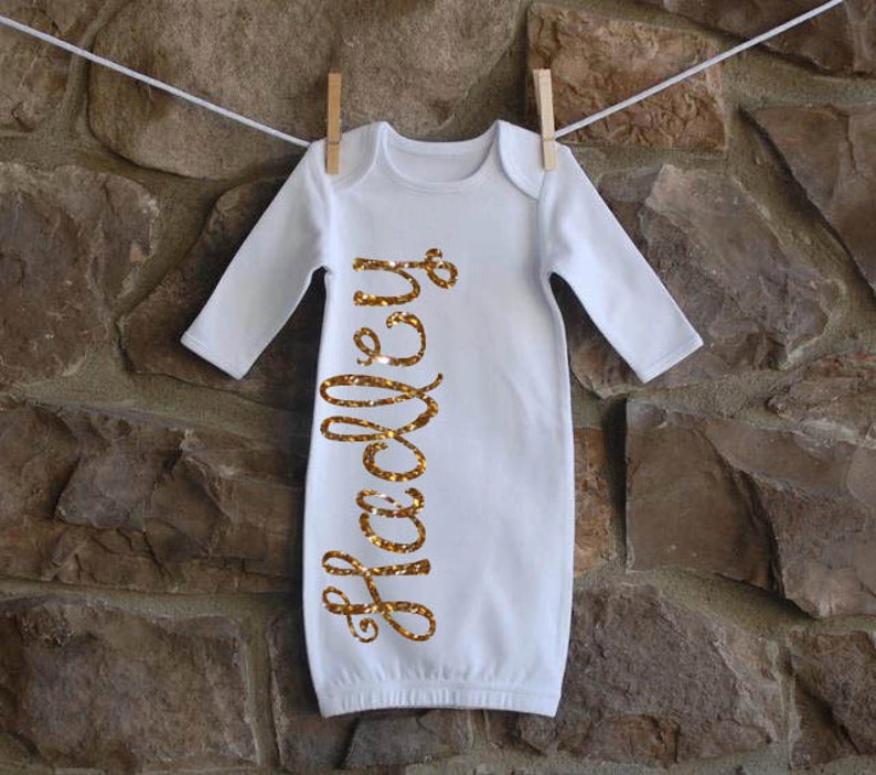 Name Baby Gown Sparkle Glitter Baby Girl Gown Coming Home Etsy
