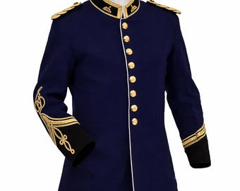 Giacca militare da uomo vintage dell'esercito britannico, colore blu navy, modello 1879, stile Zulu.
