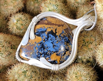 Wire Wrapped Pietersite Pendant • 960 fine Silver Storm Stone Necklace