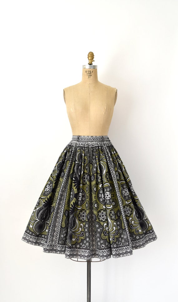 Vintage 1950s Skirt - 50s Floral Cotton Skirt
