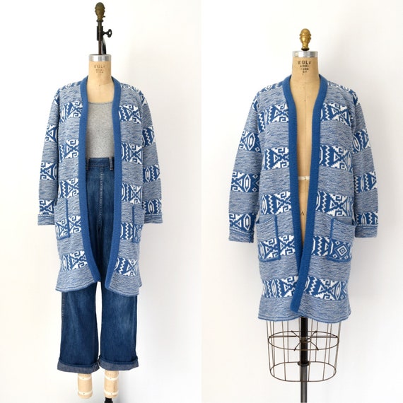 Vintage 1970s Sweater Jacket - 70s Boho Knit Long