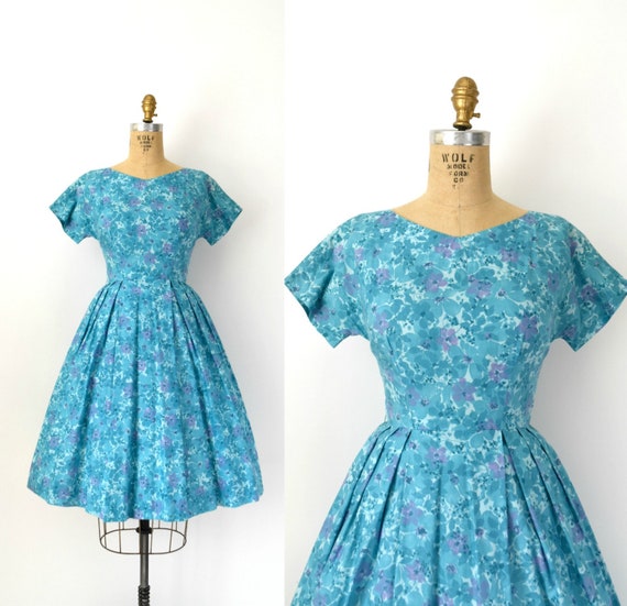 CLEARANCE SALE - 1950s Vintage Dress - 50s Teal Bl