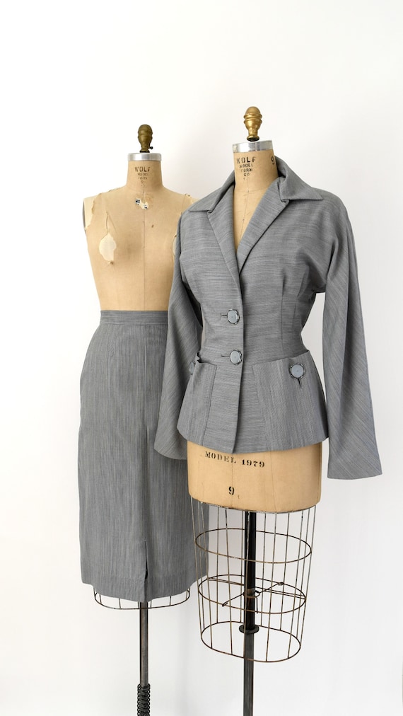 1940s Vintage Suit - 40s Stripe Steel Blue Grey Bl