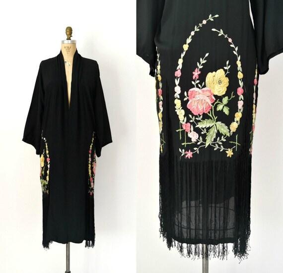 Vintage Dressing Gown - 1930s 1940s Embroidered Ro