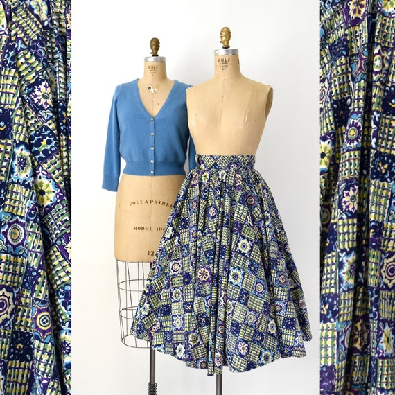 Vintage 1950s Skirt - 50s Colorful Cotton Circle S