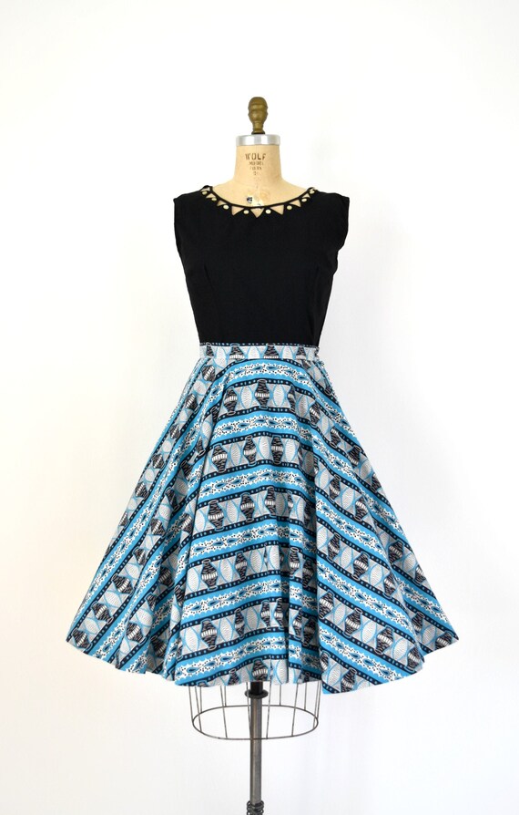 Vintage 1950s Skirt - 50s Novelty Print Cotton Cir