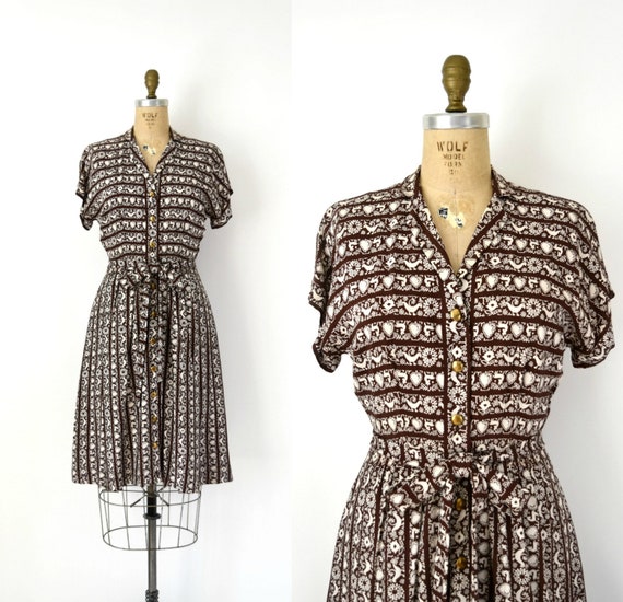 Vintage 1940s Dress - 40s Novelty Print Rayon Dres