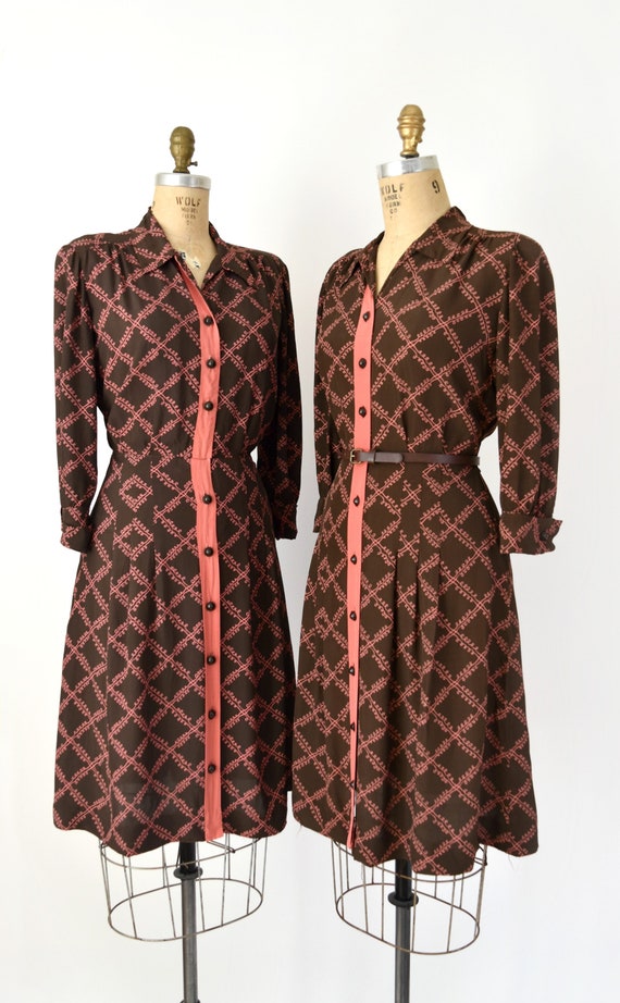 CLEARANCE SALE - 1940s Vintage Dress - 40s Brown &