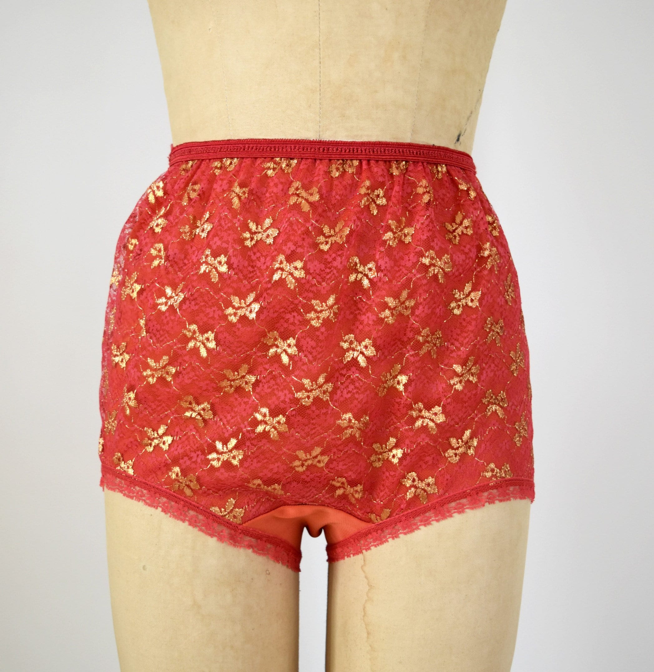 Vintage 1950s Panties 50s Red Nylon and Lace Brief Panty Etsy