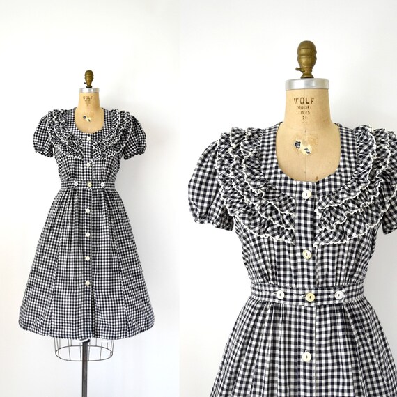 Vintage 1950s Dress - 50s Carlye Black Gingham But