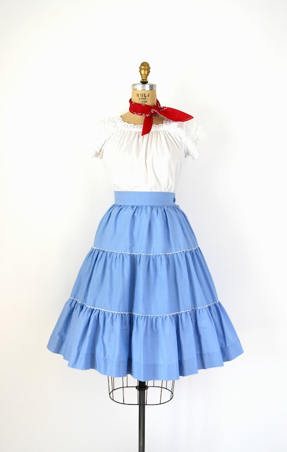Vintage 1950s Skirt - 50s Cornflower Blue Cotton F