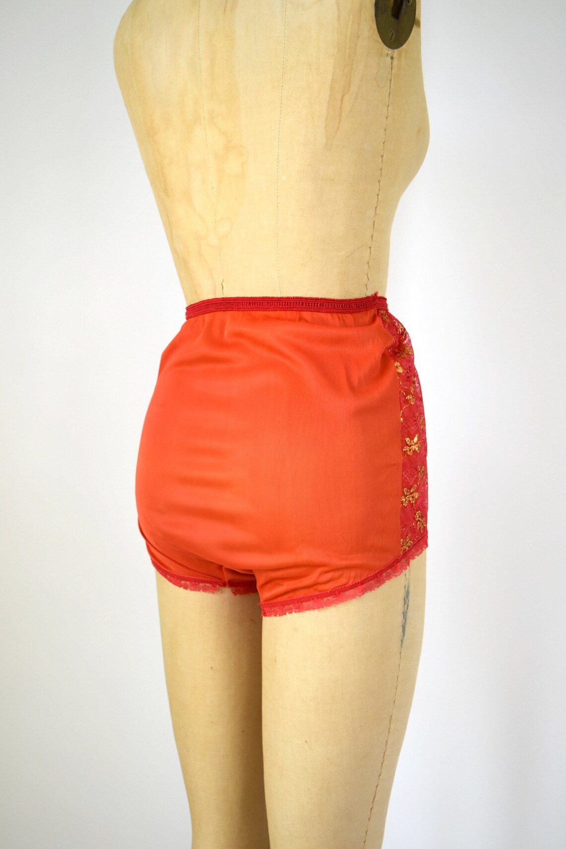 Vintage 1950s Panties 50s Red Nylon and Lace Brief Panty Etsy