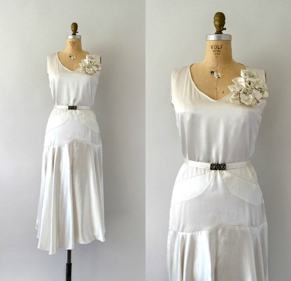 1930s Vintage Gown - 30s Ivory Satin Dress with O