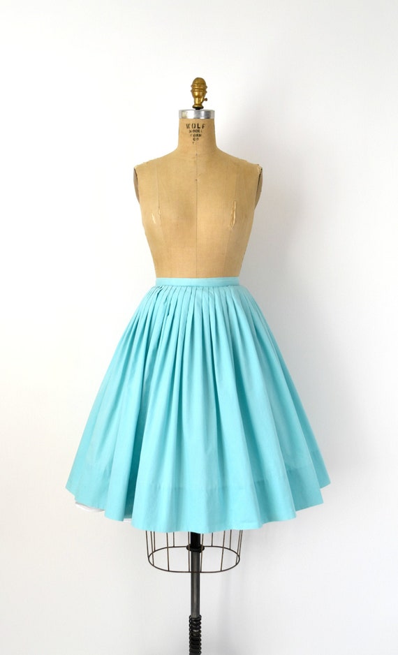Vintage 1950s Skirt - 50s Aqua Blue Cotton Full Sk