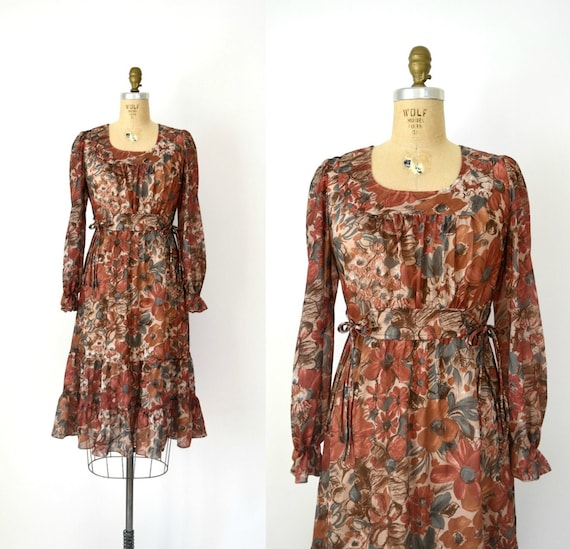 1970s Vintage Dress - 70s Candy Jones Rust Orange