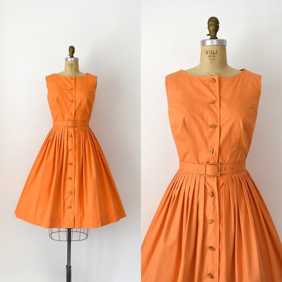 Vintage 1950s Dress - 50s Orange Cotton Sundress &