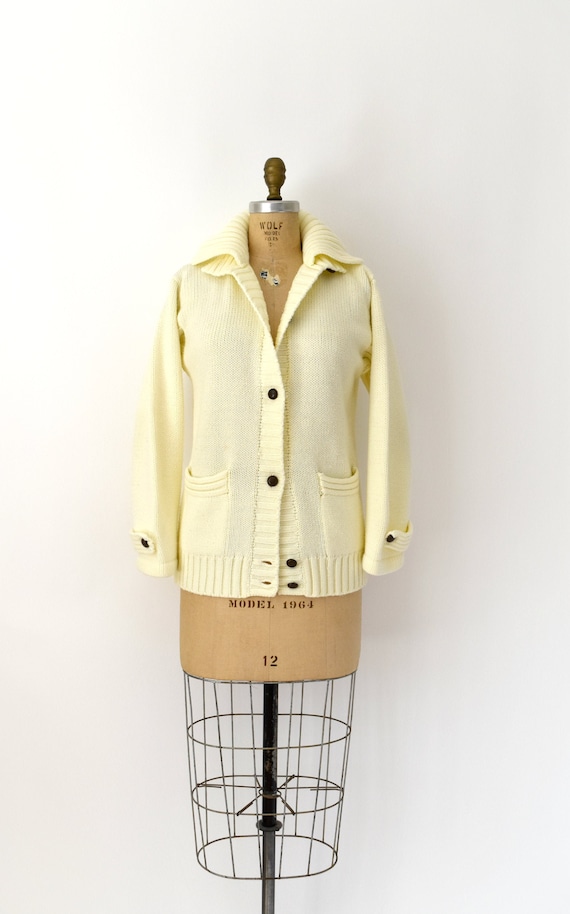 1970s Vintage Sweater Jacket - 70s Ivory Knit Acry