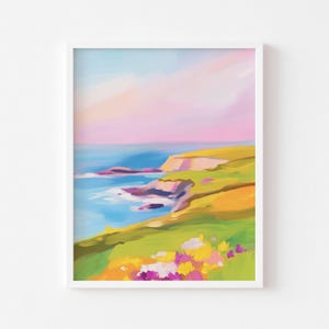 Seaside Landscape Art Print - Coastal Wall Art - Pastel Printable Seaside Poster - Sea Decor - Cliffs and Blue Sea