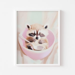 Funny Raccoon Poster - Comic Raccoon Poster - Raccoon Art Print - Raccoon Wall Art - Pastel Poster
