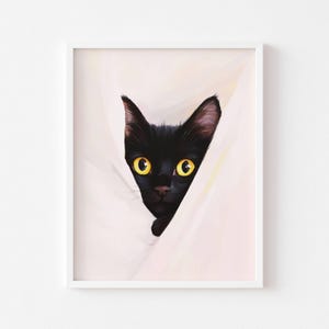 Black Cat in Blanket Art Print - Black Cat Wall Art - Pastel Printable Poster - Black Cat Decor - Black Cat Poster