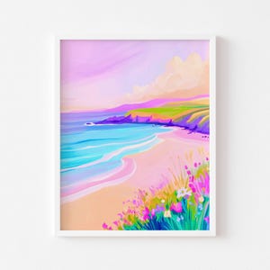 Seaside Beach Coastal Landscape Art Print - Beach Wall Art - Pastel Printable Poster - Coastal Decor - Beach Poster