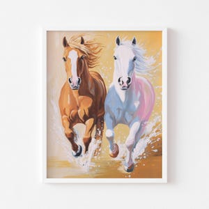 Two Galloping Horses Art Print - Two Horses Wall Art - Horse Decor - Pastel Printable Horse Poster