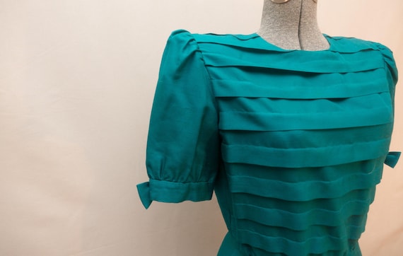 Bowtie Teal Silk Dress : Vintage 80s Nipon Boutiqu