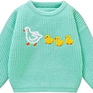 Marching Ducks Baby Toddler Sweater, Hand Knitted Cute & Cozy, Ducks Hand Embroidered Jumper Oversized Kid Sweater Warm Cute
