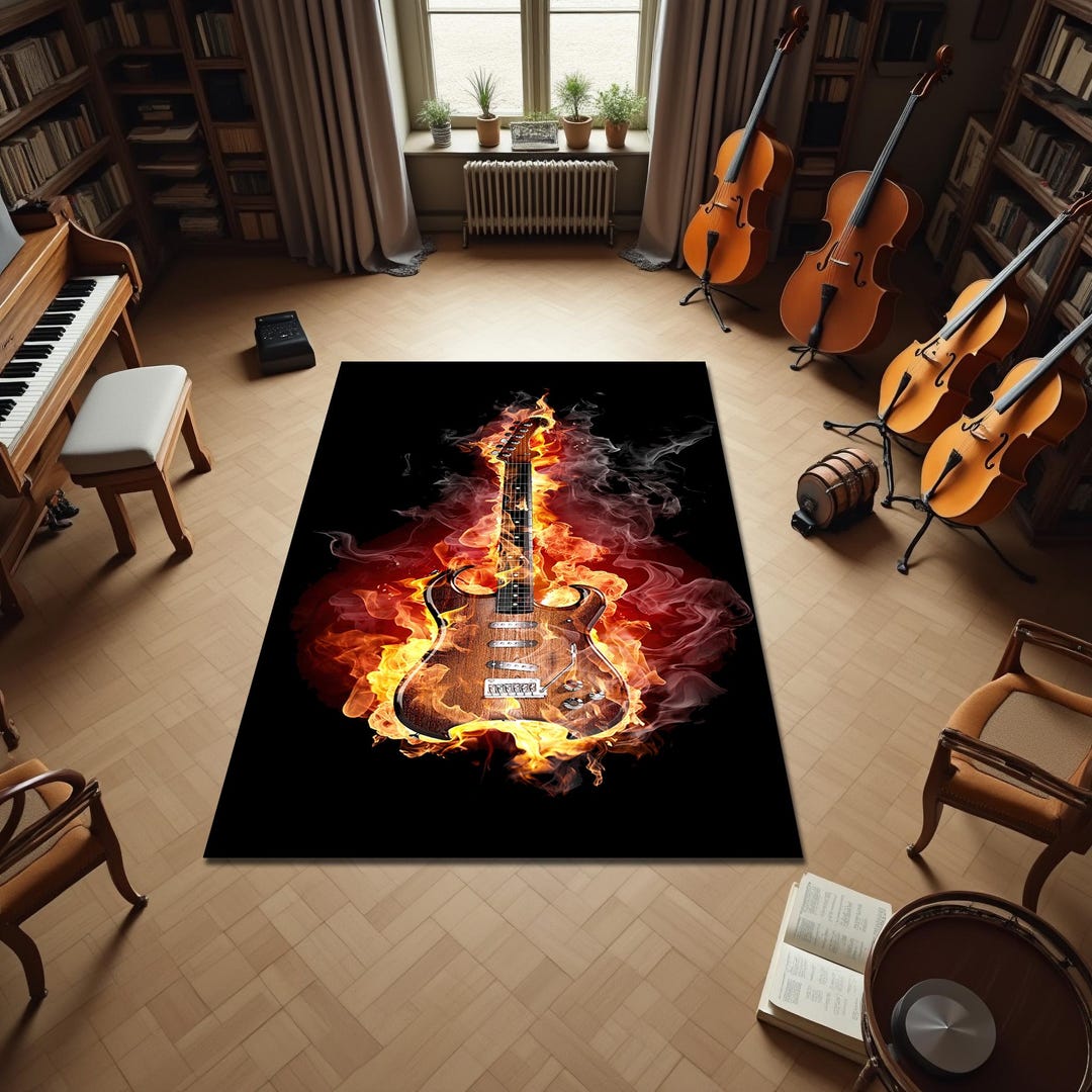 Musical Instrument Rug Electric Guitar Rug, Music Instrument Decor, Music Room Mat, Guitar ...