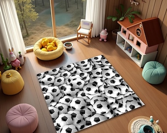 Soccer Ball Playroom Rug: Kids Sports Game Area Decor
