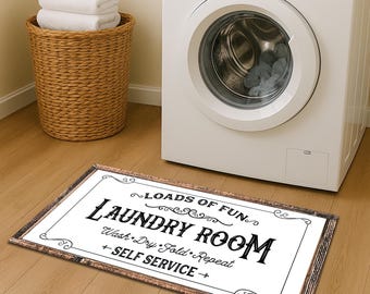 Laundry Room Rug: 'Self Service' Wash & Dry Decor