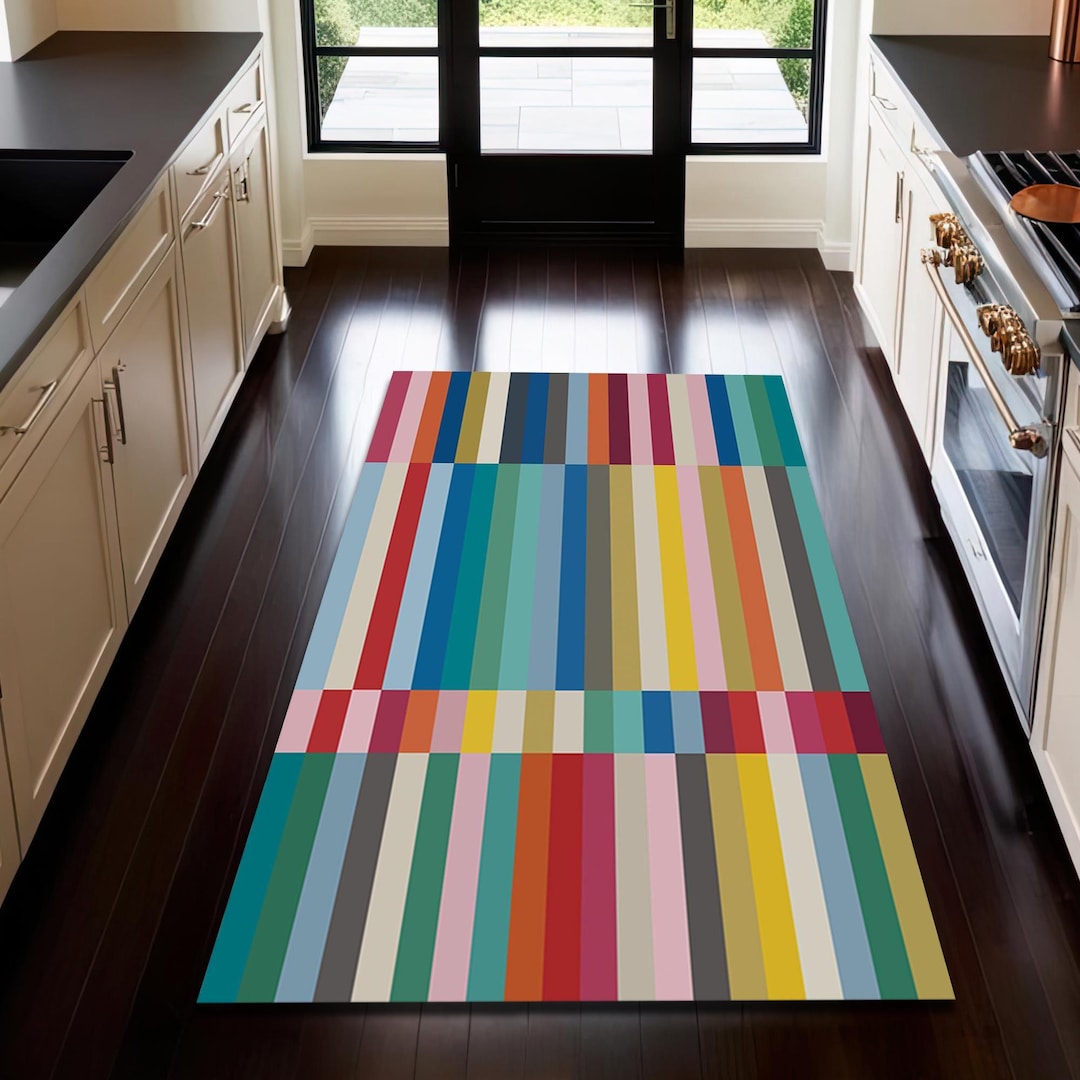 Funky Kitchen Rugs Colorful Striped Rug: Modern Geometric Kitchen Mat - Etsy
