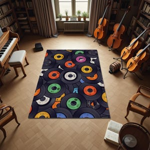Vinyl Record Rug: Retro Music Room Decor, Colorful Mat