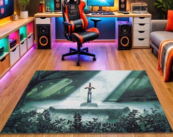 Hero Sword Forest Rug: Fantasy Gamer Room Decor
