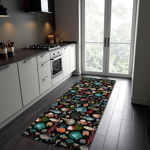 Ocean Animal Runner Rug, Colorful Fish Mat, Nautical Carpet for Coastal Hallway Decor