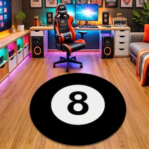 Black 8 Ball Rug, Pool Billiards Themed Area Rug, Cool Gamer Room Decor, Retro Sports Carpet, Funny Bar Game Room Mat, Unique Gift for Him