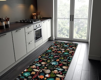 Ocean Animal Runner Rug, Colorful Fish Mat, Nautical Carpet for Coastal Hallway Decor