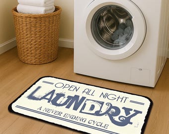 Retro Laundry Room Rug: Funny Wash & Dry Decor