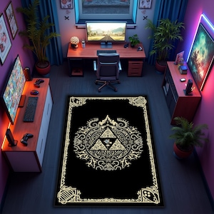 Black Gaming Rug: Geek Decor Floor Mat, Dark Fantasy Style