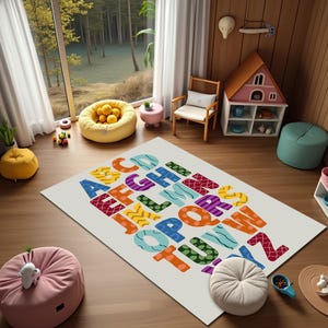 ABC Themed Kinderzimmer Teppich, Schule Alphabet Teppich, Kinderzimmer Kindergarten Matte, Neugeborenen Zimmer Dekor Geschenk