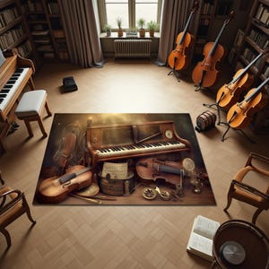 Retro Music Instrument Rug: Music Room Decor
