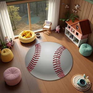 Baseball Rug, Sports Theme Carpet, Baseball Print Rug for Kids Room, Game Room Decor, Athletic Room Rug, Boys Bedroom Sports Carpet