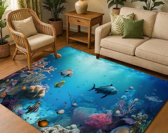Aquarium Fish Print Rug: Ocean Theme Underwater Floor Mat