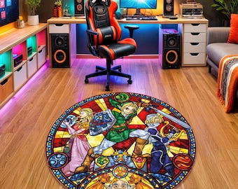 Video Game Rug: Round Gaming Room Mat, Fan Art Decor