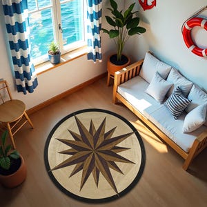 Sailor Compass Rug, Nautical Home Accent, Coastal Living Room Carpet, Maritime Ocean Mat, Ship Wheel Decor, Seaside Rug